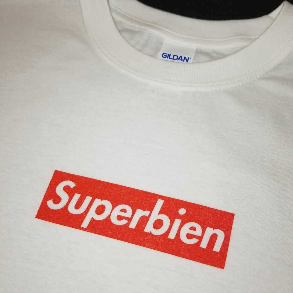 Gildan custom Superbien white Sup Tshirt S to XL